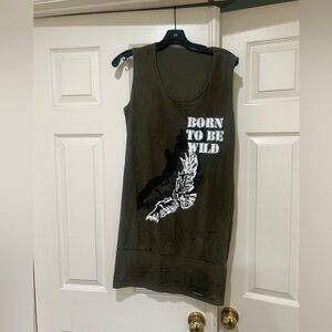 VINTAGE JOHN GALLIANO Women's Eagle Born To Be Wild Printed Tank Dress Y2K M
